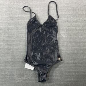 Mobo One Piece Swimwear Women XS Liquid Black V Neck Adjustable Resort Brazilian